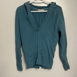 Old Navy Blue Cable Knit Hooded Sweater